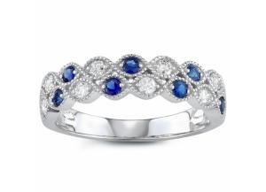 Image for Blue Sapphire and Diamond Band in 14k Gold