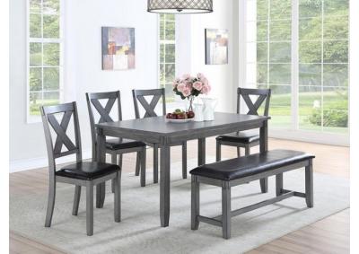 6PCS DINING TABLE SET+BENCH GRY