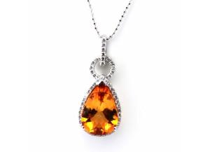 Image for Pear Shaped Citrine Pendant with Diamonds in 14K White Gold