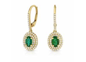 Image for 0.80 CT. T.W. Emerald Earrings with 0.35 CT. T.W. Diamonds in 14K Yellow Gold