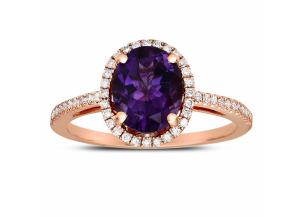 Oval-shaped Amethyst Ring with Diamonds in 14Kt Rose Gold
