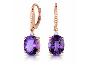 Image for Oval Cut Amethyst Earrings with Diamonds in 14K Rose Gold