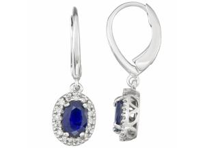 Image for 1.2 CT Blue Sapphire and Diamond Earrings in 14k Gold