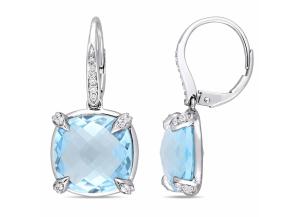18.2 CT. Blue Topaz and White Sapphire with Diamond-Accent Dangle Earrings in 14K White Gold