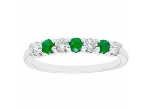 Image for Emerald & 0.14 CT. T.W. Diamond Band in 14K White Gold