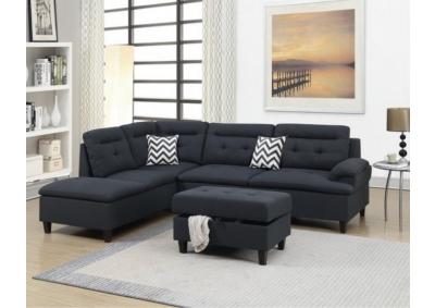 Image for 3PCS BLACK SECTIONAL W/ STORAGE OTTOMAN