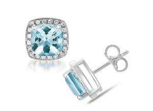 Image for Cushion Shaped Aquamarine Earrings with Diamonds in 14K White Gold