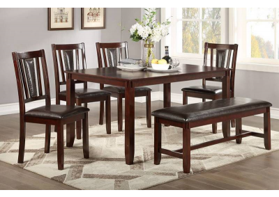 Image for 6PCS DINING SET (TABLE+4 CHAIRS+BENCH) ESPRESSO