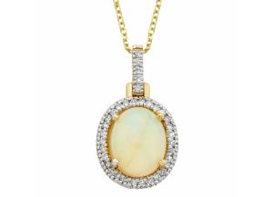 Oval Opal Pendant in 14K Yellow Gold