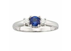 Image for Three Stone Sapphire Ring with .14CT. T.W. Diamond Set in 14K Gold