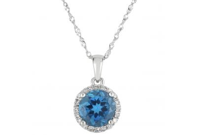 Image for Round London Blue Topaz Pendant with Diamonds in 14K White Gold