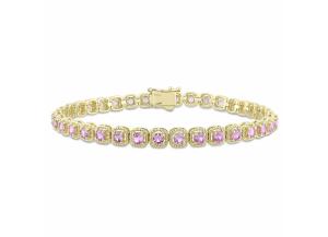5.20 CT TGW Pink Sapphire Tennis Bracelet in 14K Yellow Gold
