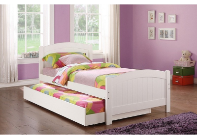 TWIN BED+TRUNDLE W/ SLATS WHITE