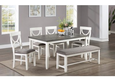 Image for 6PCS DINNING SET (TABLE+4 CHAIRS+BENCH) WHITE