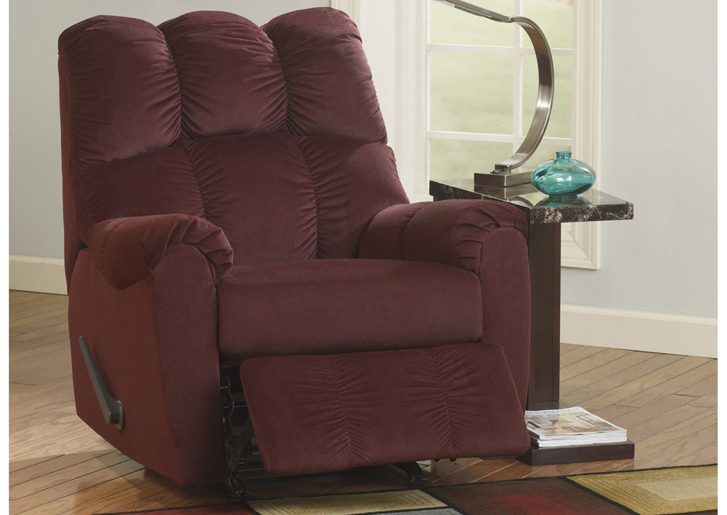 Raulo Burgundy Rocker Recliner with YOUR CHOICE of Chairside Table,Flamingo Specials