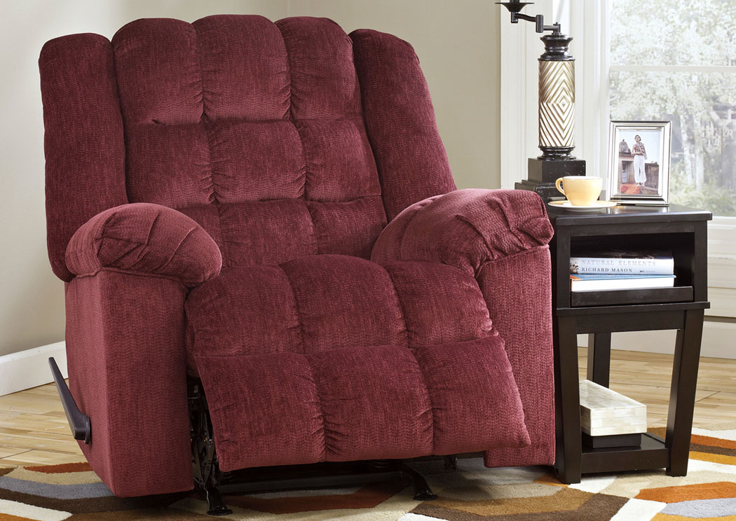 Ludden Burgundy Rocker Recliner with YOUR CHOICE of Chairside Table,Flamingo Specials