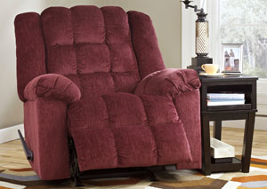 Ludden Burgundy Rocker Recliner with YOUR CHOICE of Chairside Table