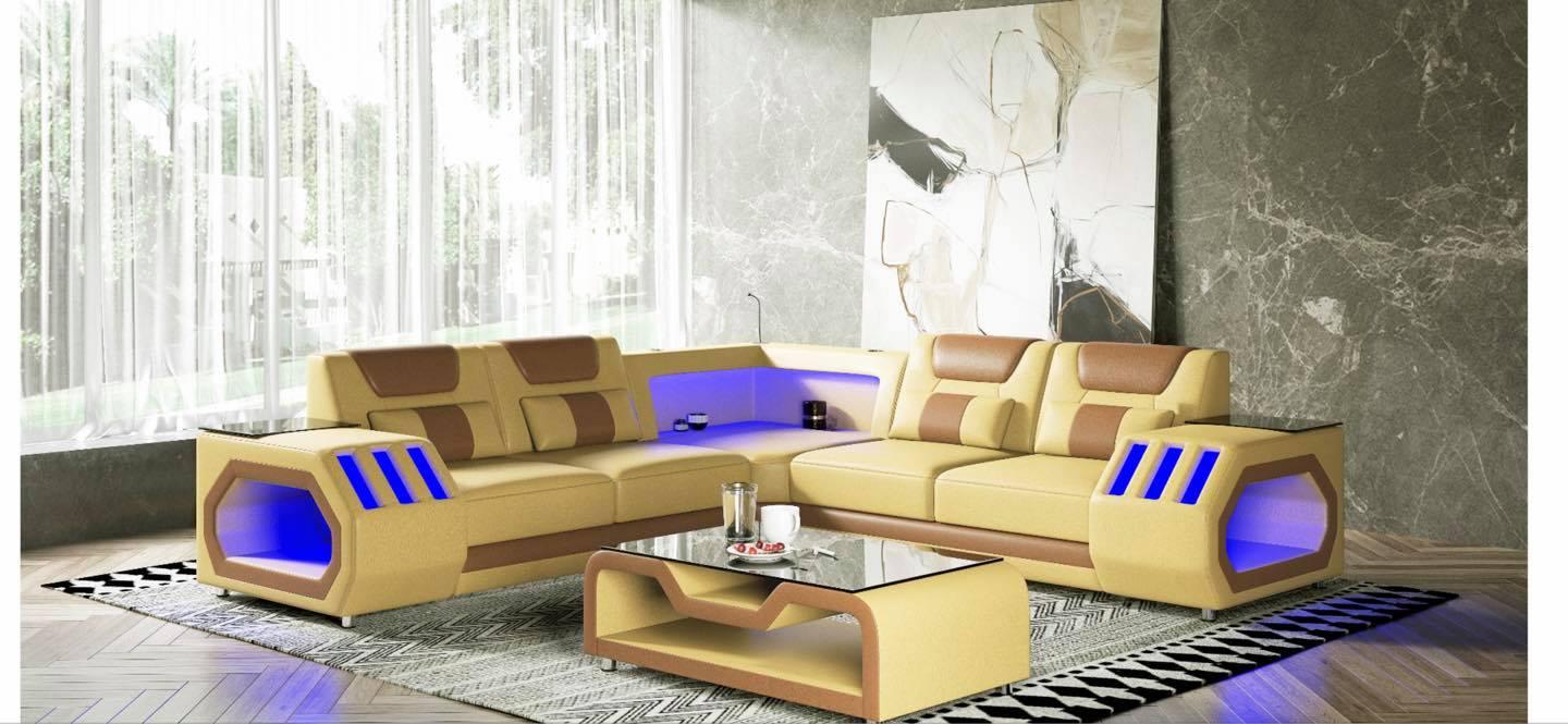 Yellow & Brown Sectional w/LED,Instore