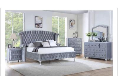 Image for Gray Upholstered  Bedroom - Queen Bed, Dresser & Mirror