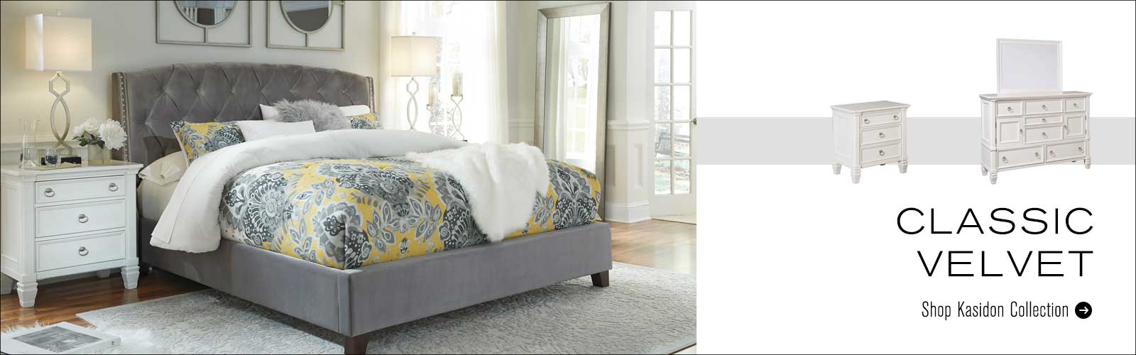 Bed with gray headboard