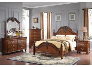 Image for Jacqlyn Cherry Queen Bedroom Set 5pc Queen Bed, Dresser, Mirror, Chest, Nightstand