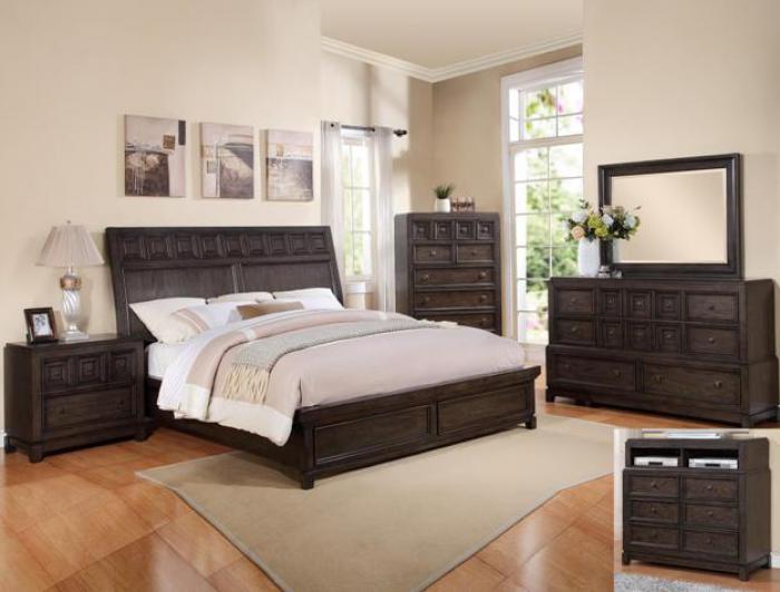 Asher King Bed Set (King Bed, Dresser/Mirror, & Chest),Crown Mark In-Store