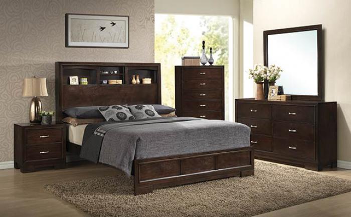 Walnut Bookcase King Set (King Bed, Dresser/Mirror, and Chest),AWF