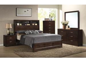 Walnut Bookcase King Set (King Bed, Dresser/Mirror, and Chest)