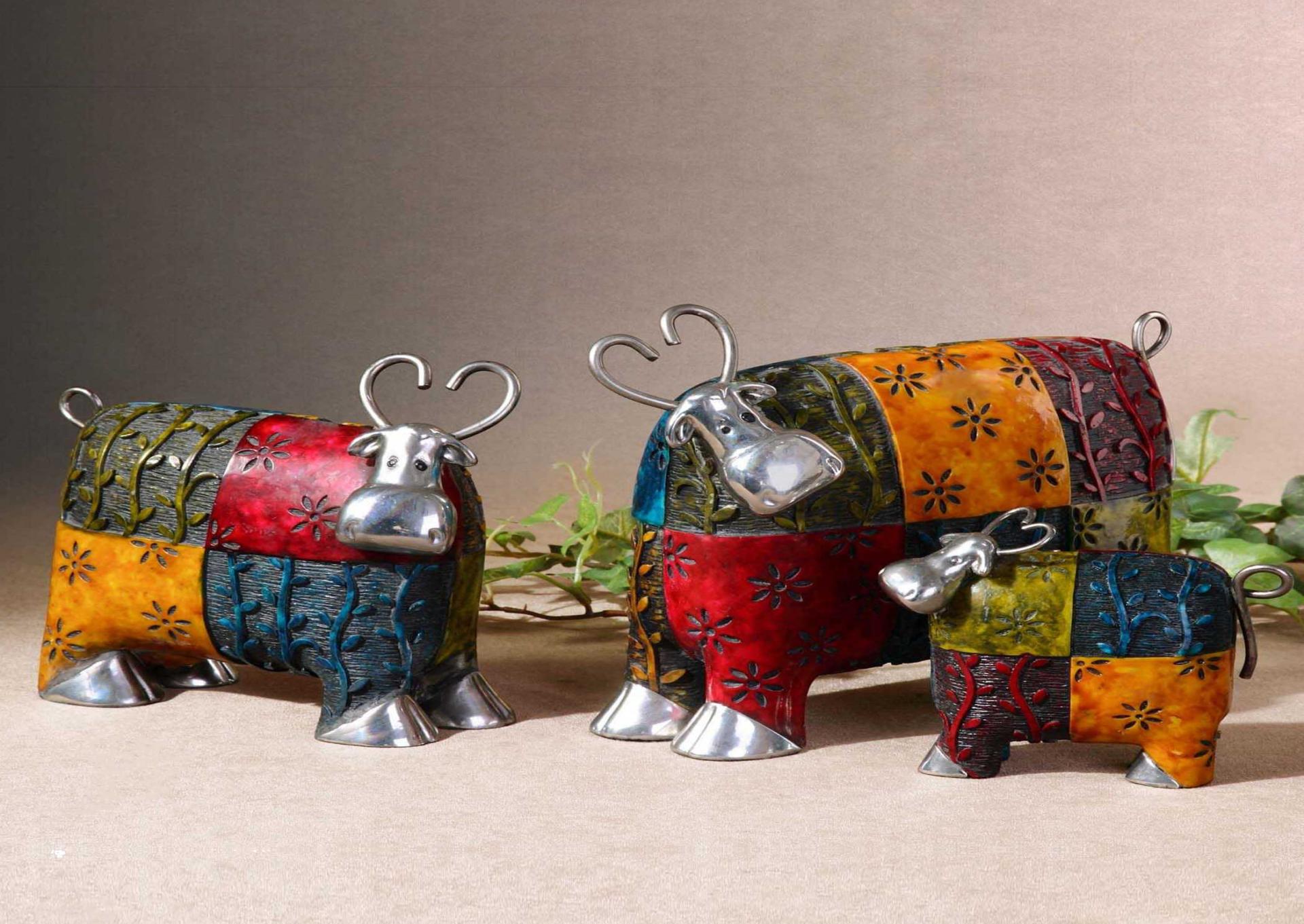 COLORFUL COWS FIGURINES, S/3,Uttermost