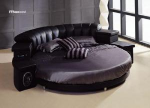 Image for Max West Leather Round Bed w/LED lights and Speakers
