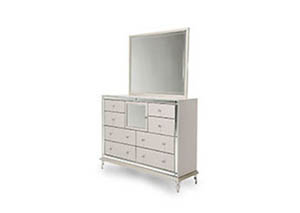 Image for Hollywood Loft "Upholstered Dresser w/rectangled Mirror" Frost