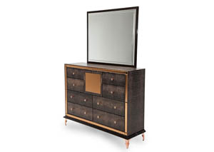 Image for Hollywood Loft "Upholstered Dresser w/rectangled Mirror" Ganache