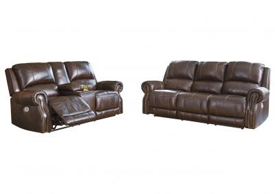 Image for Buncrana Chocolate Power Reclining Sofa & Loveseat w/Adjustable Headrest