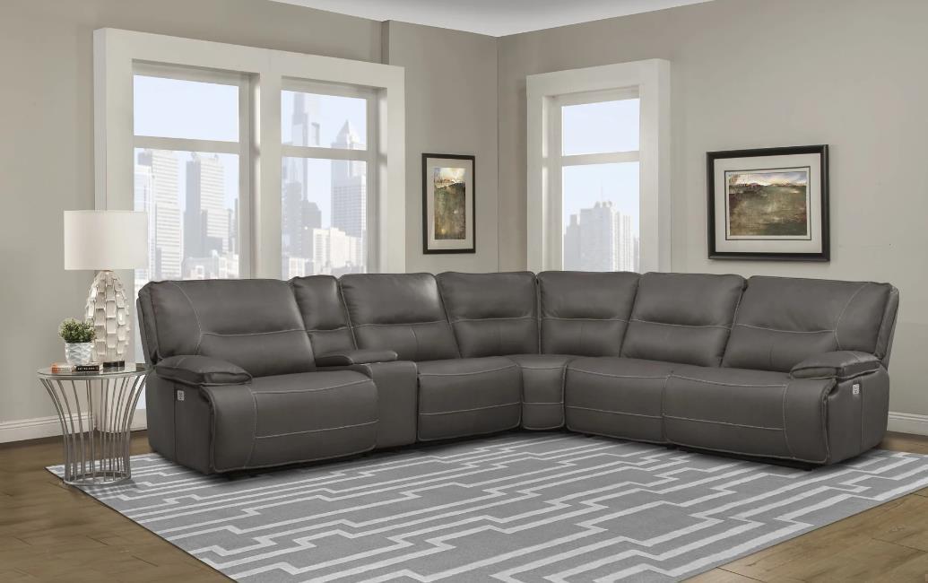 Spartacus Haze 6 Piece Modular Power Reclining Sectional With Power Headrests And Entertainment Console With Usb Popup,Parker House