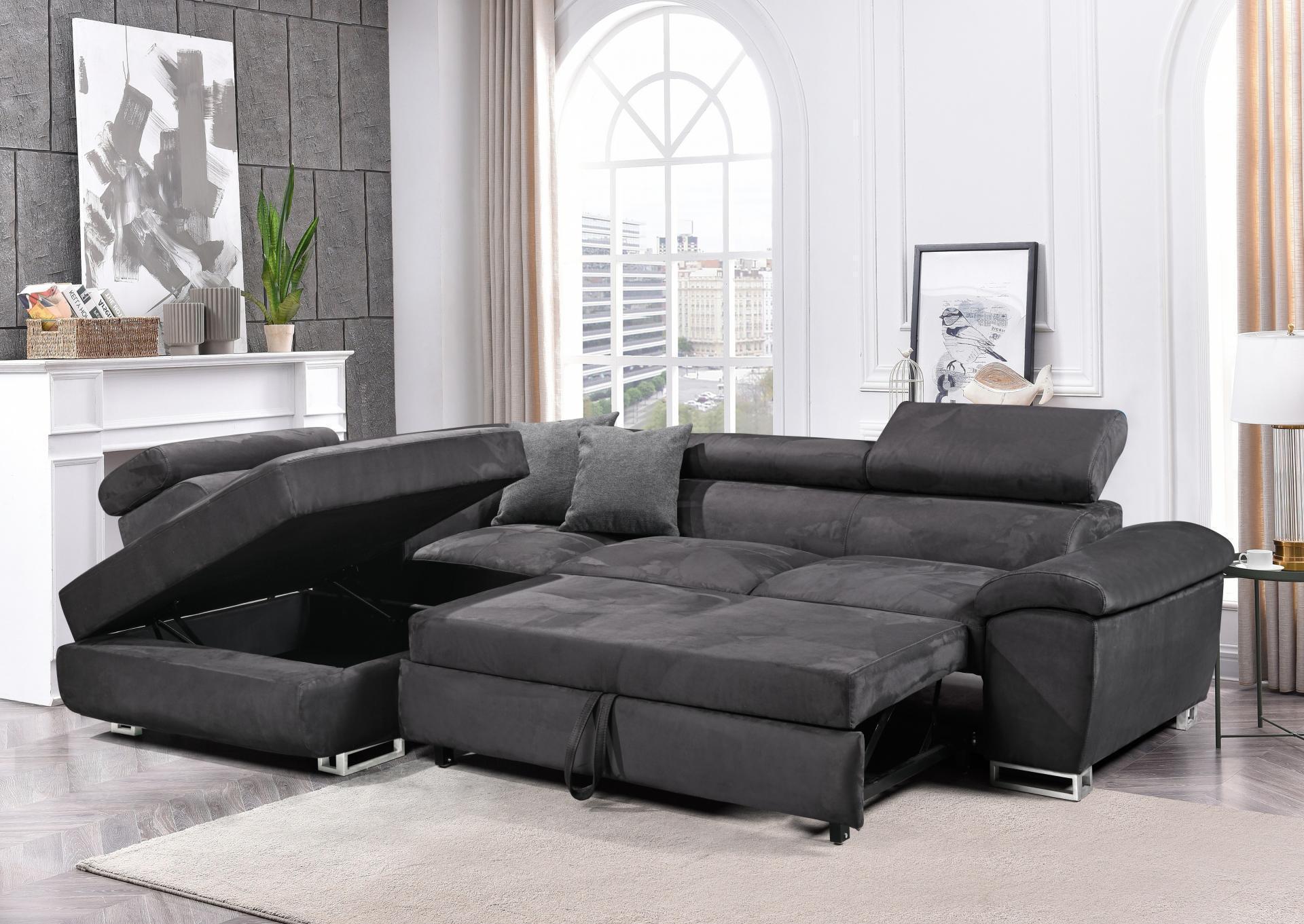 Madrid Charcoal sectional with Sofabed and Left Storage Corner Chase,Sofacraft