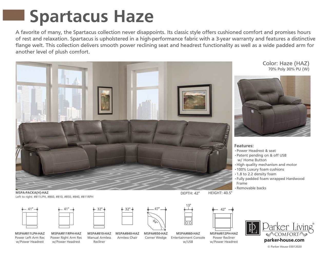 Spartacus Haze 6 Piece Modular Power Reclining Sectional With Power Headrests And Entertainment Console With Usb Popup,Parker House