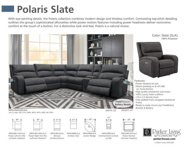 Polaris Slate 6 Piece Modular Power Reclining Sectional With Power Headrests And Entertainment Console,Parker House