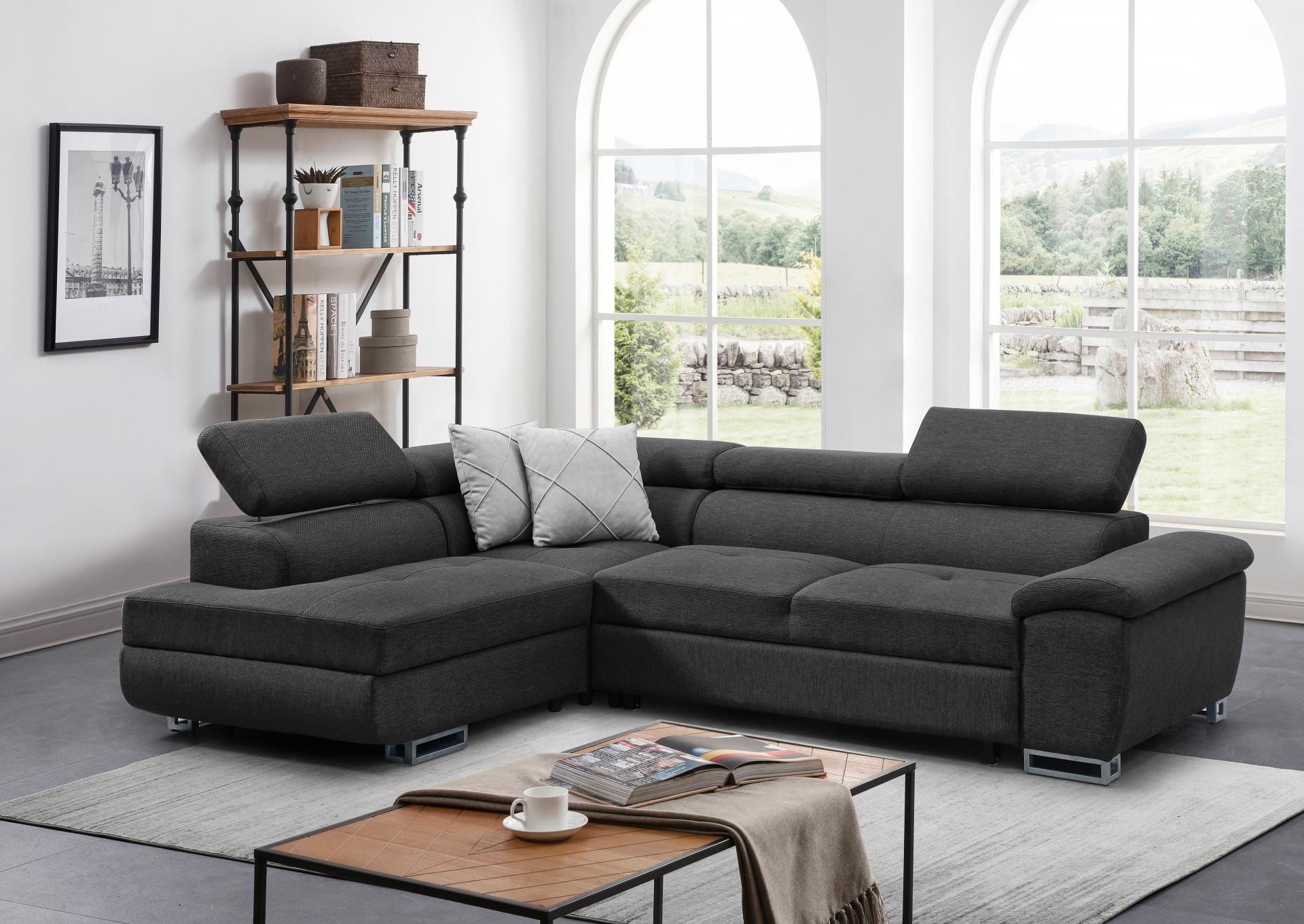 Madrid Charcoal sectional with Sofabed and Left Storage Corner Chase,Sofacraft
