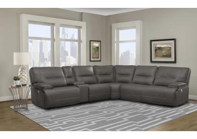 Spartacus Haze 6 Piece Modular Power Reclining Sectional With Power Headrests And Entertainment Console With Usb Popup