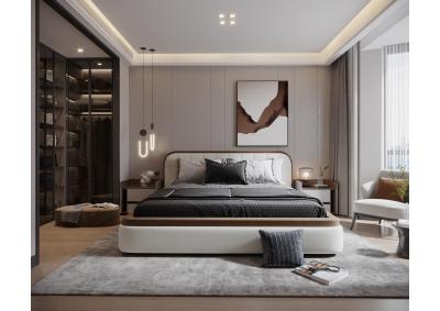 Cosmopolitan Modern Brown Beige Leather Storage Bed