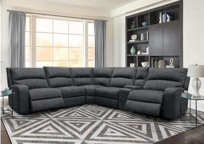 Polaris Slate 6 Piece Modular Power Reclining Sectional With Power Headrests And Entertainment Console