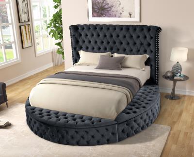 Black Round Upholstered Bed w/Storage SKU: 9225-BLACK,Clem's Furniture
