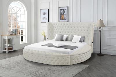 Black Round Upholstered Bed w/Storage SKU: 9225-CREAM,Clem's Furniture