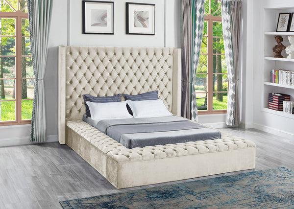 Beige Upholstered Bed w/Storage King 9115-BEIGE,Clem's Furniture