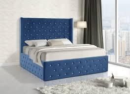 Queen Navy Blue Velvet Platform Bed,Clem's Furniture