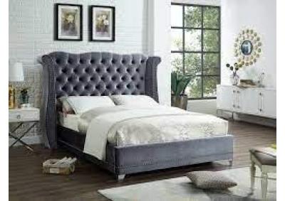 Queen Gray Upholstered Bed 7814
