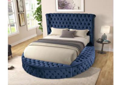 Navy Round Upholstered Bed w/Storage SKU: 9225-NAVY