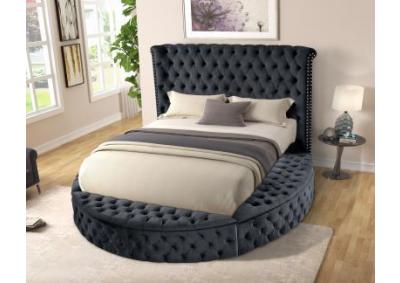 Black Round Upholstered Bed w/Storage SKU: 9225-BLACK