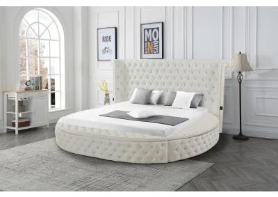 Black Round Upholstered Bed w/Storage SKU: 9225-CREAM
