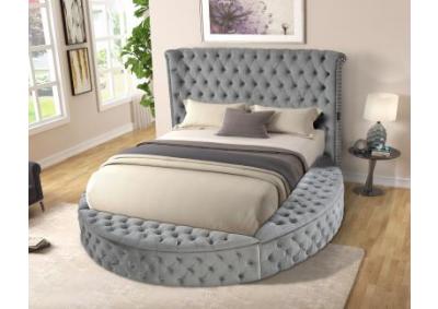 Black Round Upholstered Bed w/Storage SKU: 9225-GRAY